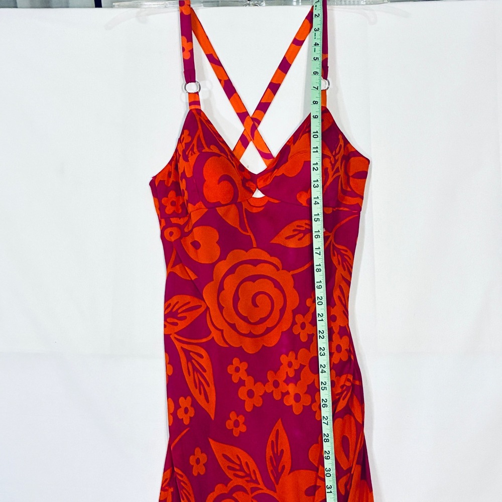 Y2K Sue Wong Silk Babydoll Slip Dress 10 Pink Orange Tropical Mod Retro 90s - Picture 14 of 15